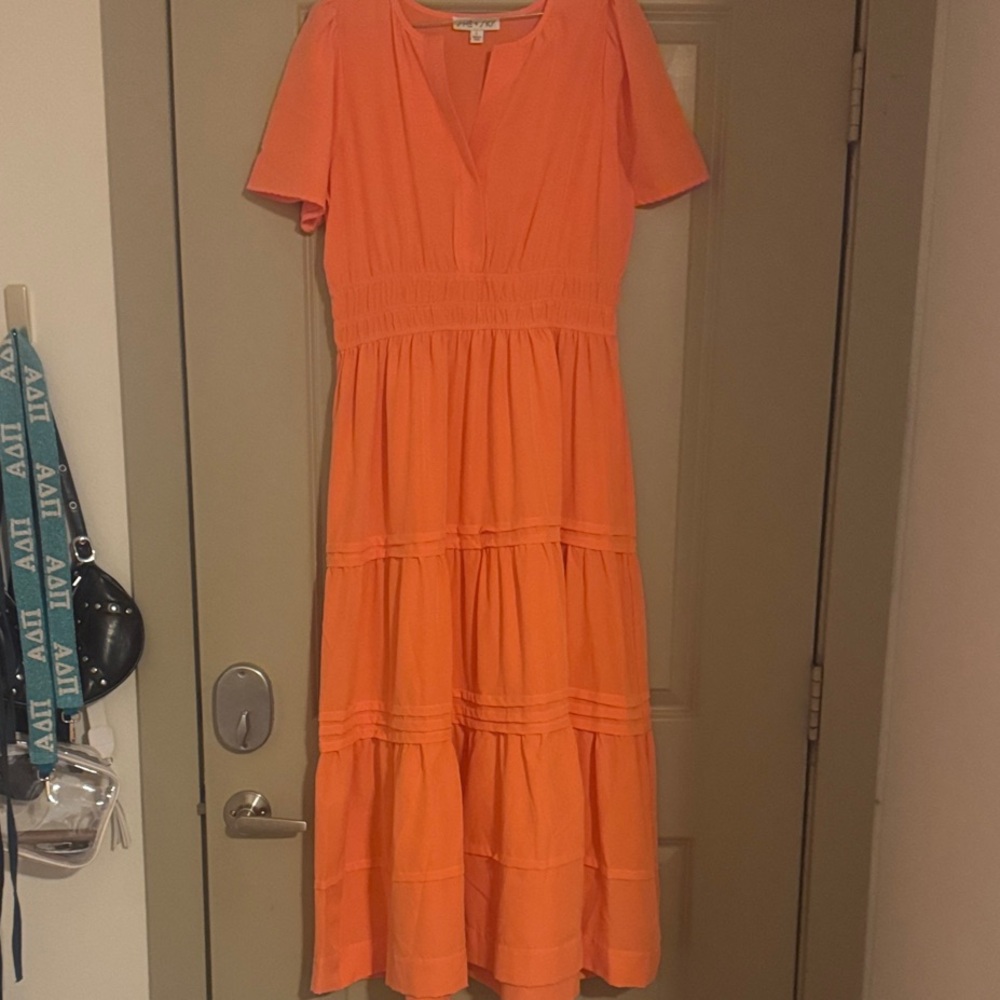 She + Sky Vibrant Orange Midi Dress